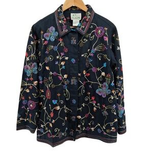 Quacker Factory Vintage Embroidered Beaded‎ Floral Butterfly Jacket Size Small